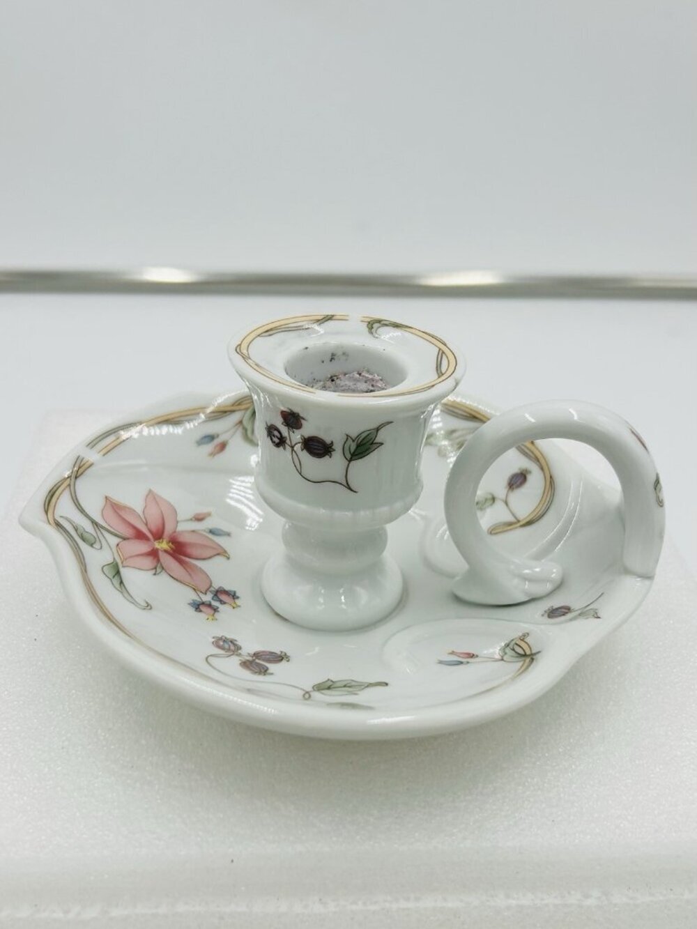 Andrea by Sadek Japan Trinket Dish 5.5" Candle Holder with Handle Floral